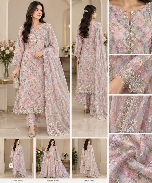 Imported Net Cut Dana Unstitched Dress