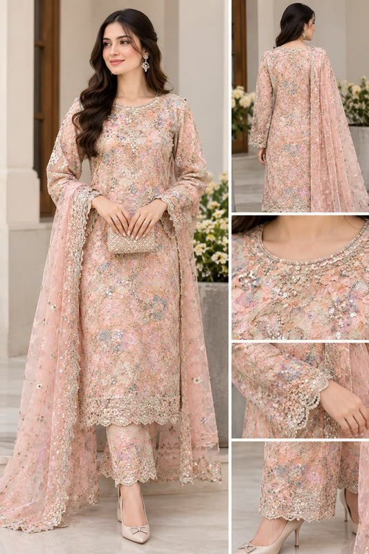 Blush Bloom – Luxury Embroidered Chiffon 2-Piece Suit