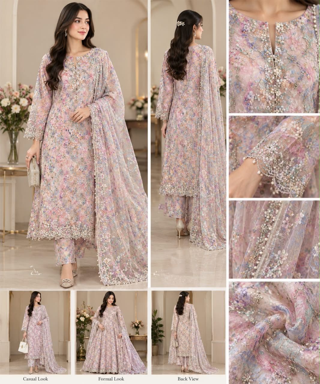 Imported Net Cut Dana Unstitched Dress