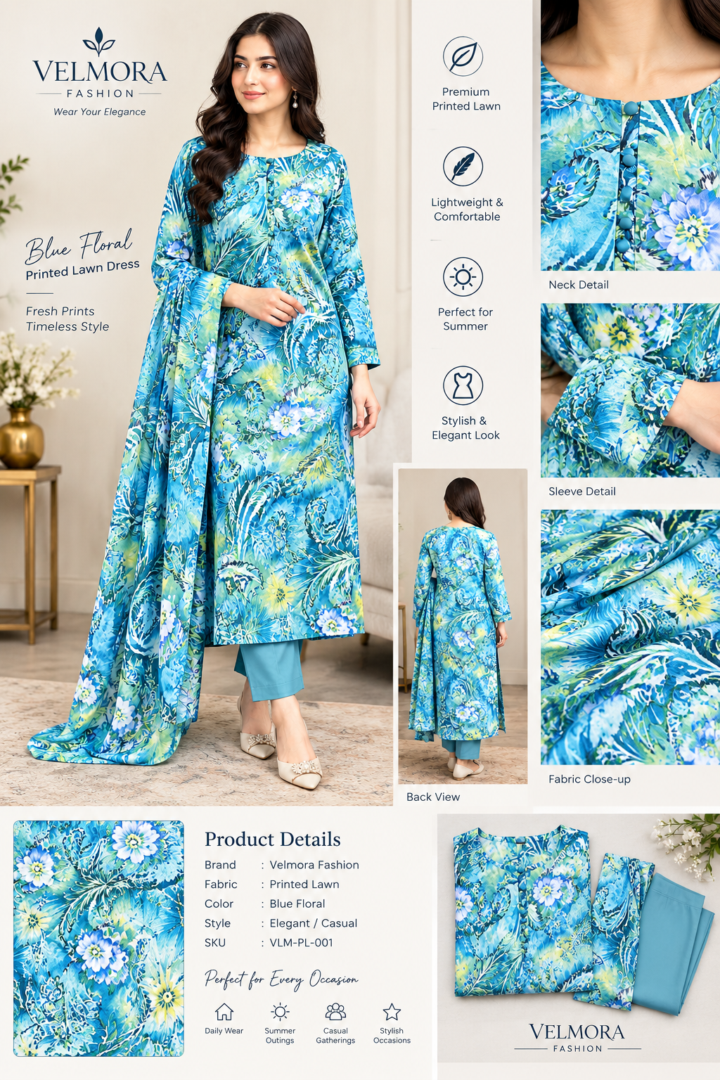 Imported Printed Lawn 1Pcs Dress