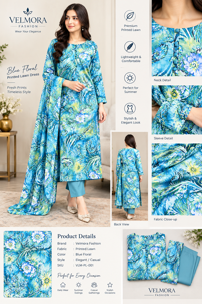 Imported Printed Lawn 1Pcs Dress