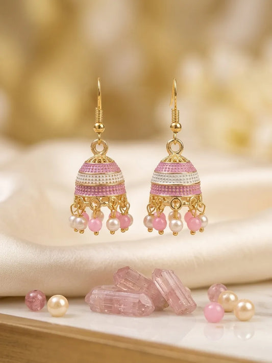 Women Funky Multicolor Crystal Jhumka Earrings Gold Plated