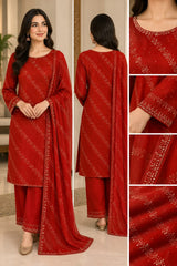 Imported Embroidery 3Pcs Unstitched Dress