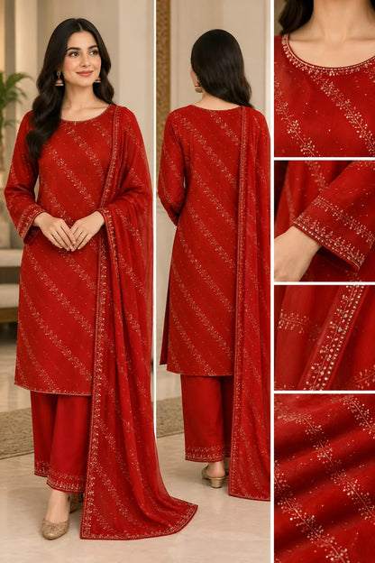 Imported Embroidery 3Pcs Unstitched Dress