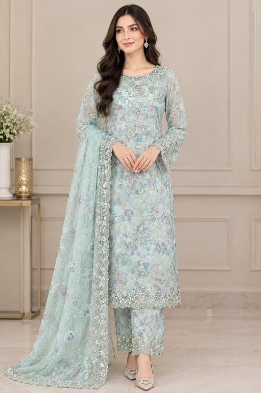 Mint Blossom – Pastel Floral Embroidered 2-Piece Suit