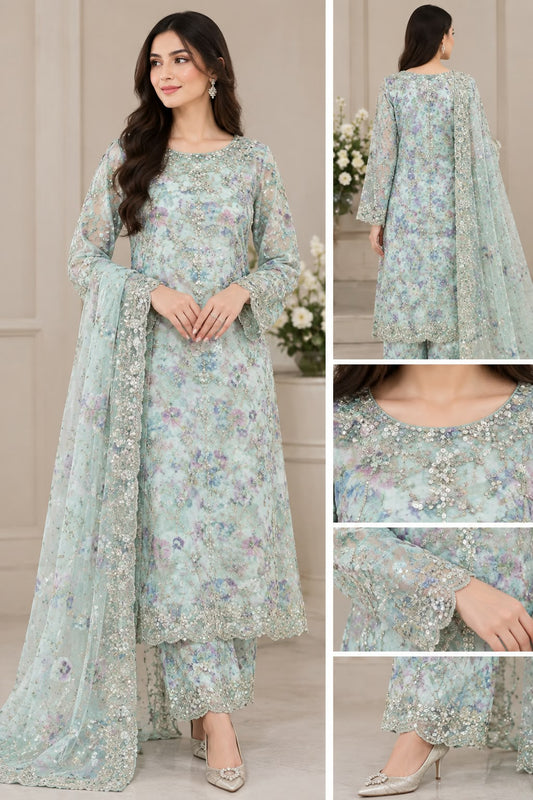 Mint Blossom – Pastel Floral Embroidered 2-Piece Suit
