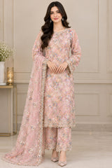 Blush Bloom – Luxury Embroidered Chiffon 2-Piece Suit