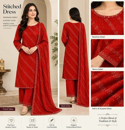 Imported Embroidery 3Pcs Unstitched Dress