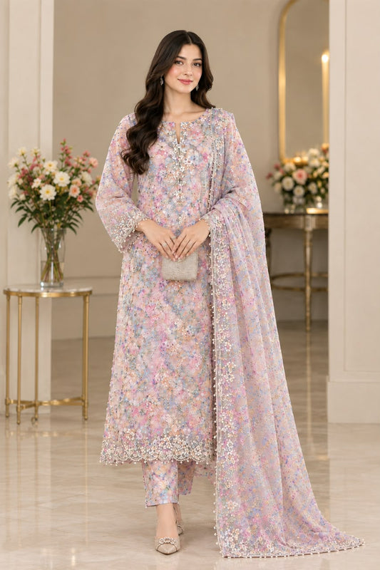 Imported Net Cut Dana Unstitched Dress